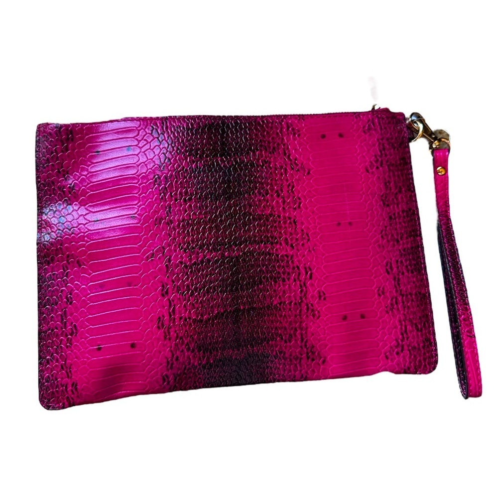 Michael Kors Snakeprint Large Jetset Clutch Fuschia & Black - NWOT - Picture 2 of 11